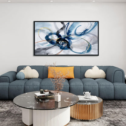 KLAKLA Modern Abstract Canvas Wall Art - Frame Wall Decor Living Room Picture Artwork for Office Bedroom Blue and White Decorative Paintings