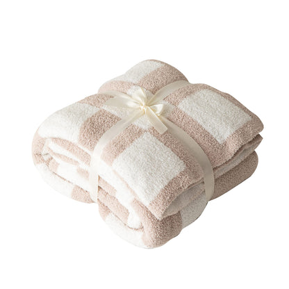 Ultra Soft Cozy Buffalo Checkerboard Grid Fluffy Microfiber Knitted Throw Blanket Lightweight Fleece Checkered Blanket for Sofa Couch Bed Travel Cream 51"X63"