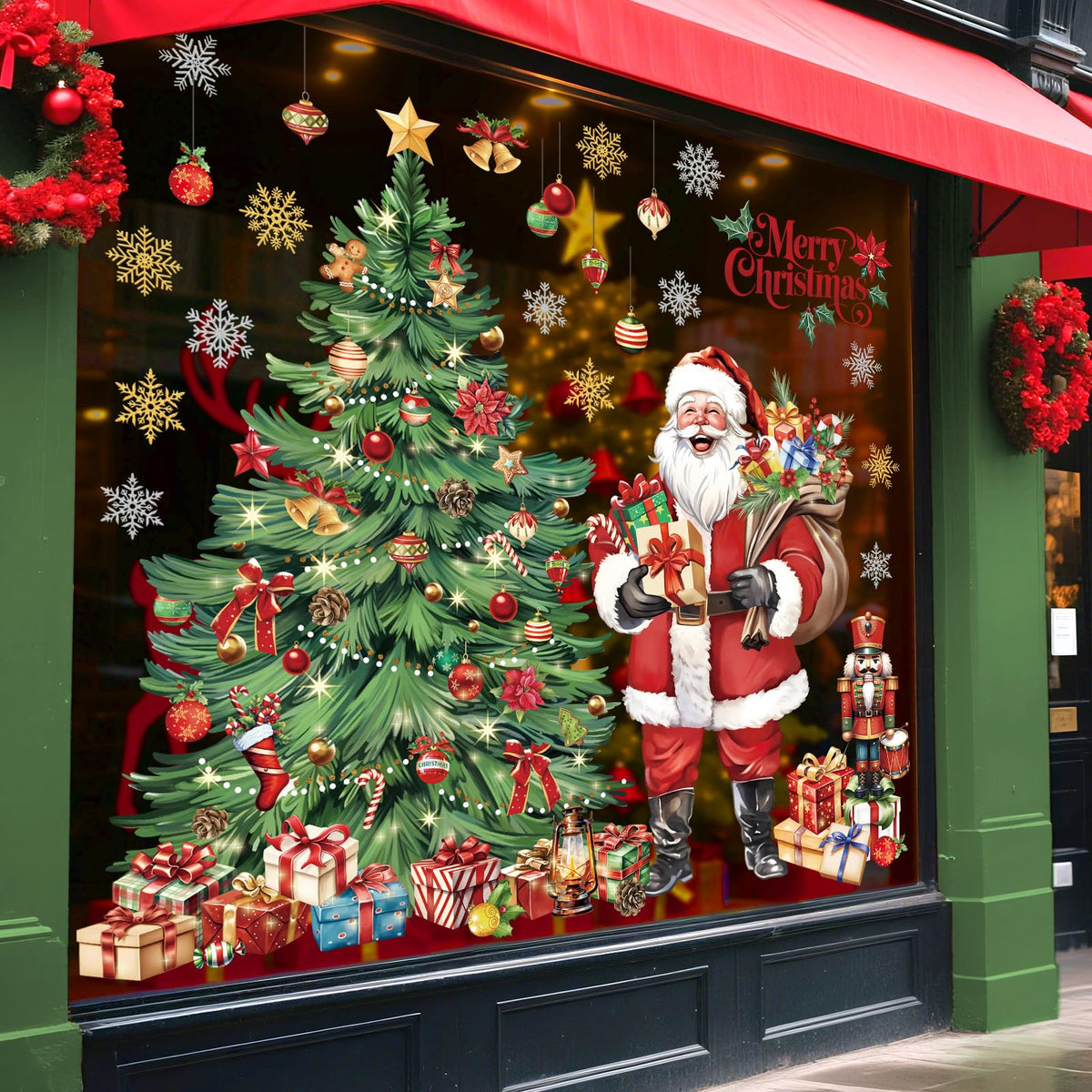 decalmile Extra Large Christmas Tree Window Wall Decals Santa Claus Wall Stickers Xmas Tree Snowflakes Window Clings Christmas Party Door Home Wall Decorations(XXL)