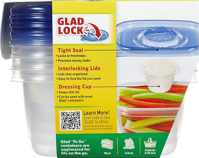 GladWare To Go Snack Food Storage Containers, Medium Rectangle Holds 24 Ounces