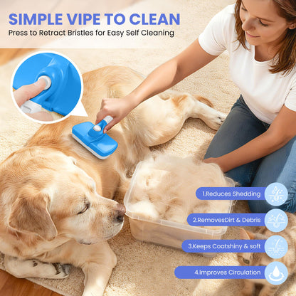 Self Cleaning Shedding Brush - 5-in-1 Professional Pet Grooming Kit Skin Friendly Grooming Tool for Dogs, Cats, and Puppies, Deshedding and Hair Removal for Long and Short Haired Pets（Blue-White）