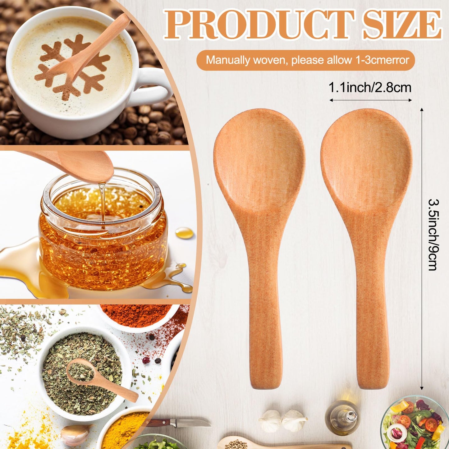 Boao 200 Pcs Small Wooden Spoons, 3.5'' L, Mini Wood Natural Tiny Spoons Wooden Little Teaspoons for Jars Sugar Creamer Honey Spices Salt Kitchen Supplies (Light Brown)