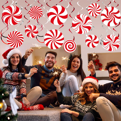 Funrous 54 Pcs Christmas Peppermint Candy Hanging Decorations Christmas Candies Ceiling Hanging Swirls Xmas Party Ceiling Whirl Streamers for Xmas Holiday Party Decor(Red White)
