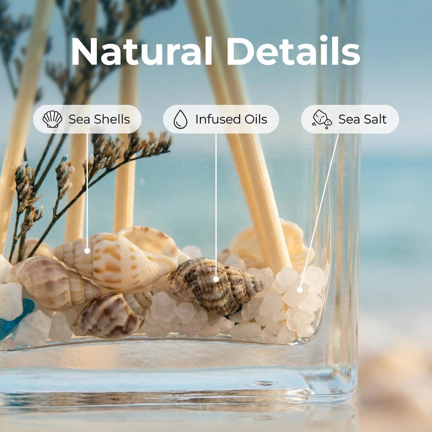 Sea Salt & Sage Reed Diffuser Set, Home Fragrance with Natural Reed Sticks, 5.07 oz, ktyixu, Long-Lasting Aromatherapy Air Freshener for Bathroom, Living Room, Office, Home Decor & Gifting