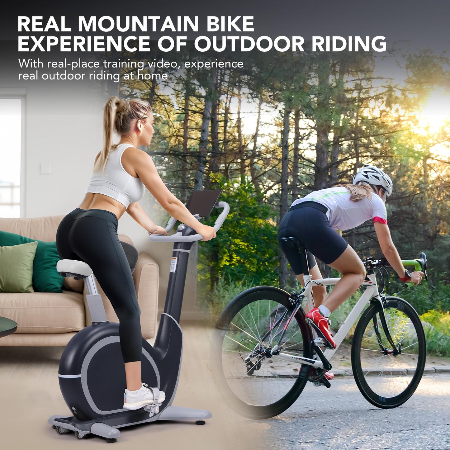 Magnetic Exercise Bike, Indoor Cycling Bike With Self-Developed App, 350 Lbs Weight Capacity & 2 In 1 LCD Monitor and Tablet Holder, Stationary Bike for Home Gym Fitness