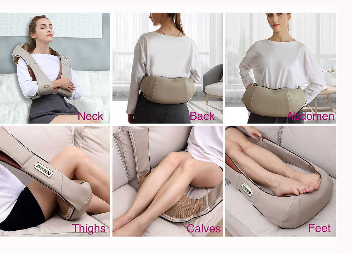 FIVE S FS8801 Shiatsu Neck and Back Massager with Heat Deep Kneading Massage for Neck, Shoulders, Back, Legs, Feet for Home, Office, Car - Beige