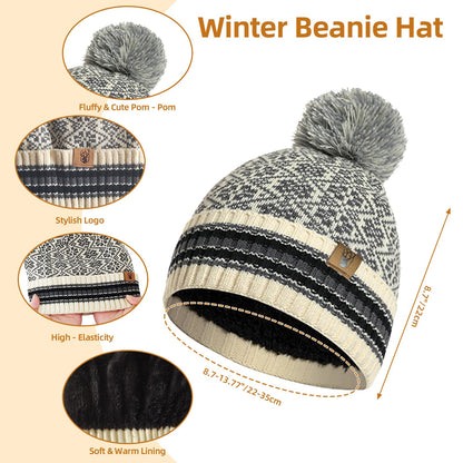 Winter Beanie Hat Long Scarf and Touchscreen Gloves for Women Fleece Lined Skull Cap Neck Scarves for Men 3Pcs