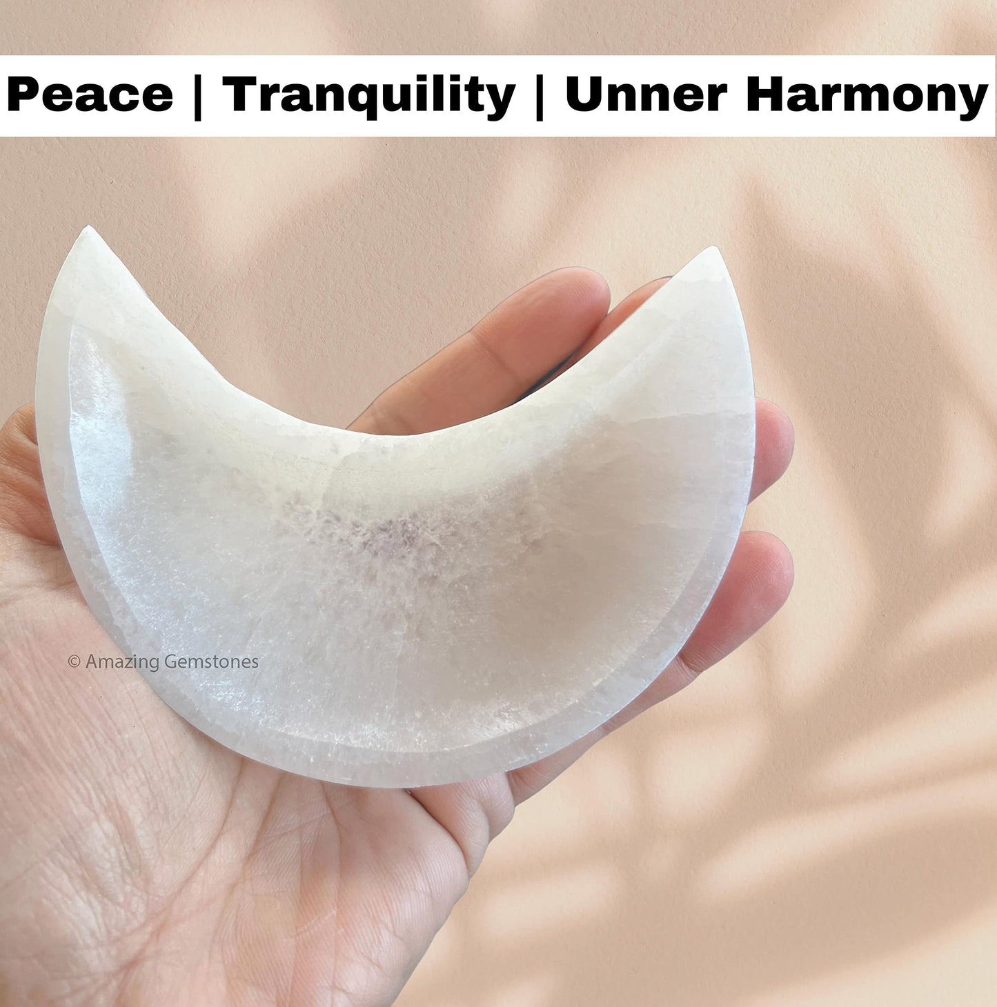 Amazing Gemstone Selenite Bowl - 4" Moon Selenite Crystal to Charge your Healing Stones and Crystals - Selenite Charging Plate Bowl (Moon Shape)