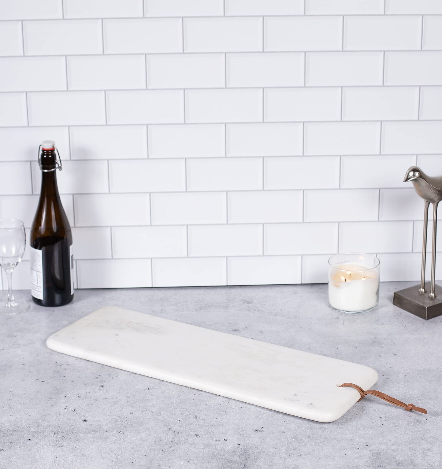 BIRDROCK HOME 23" Marble Serving Board - Charcuterie Board for Party Appetizers - Kitchen Platter for Food - Pizza Fruit Display - White