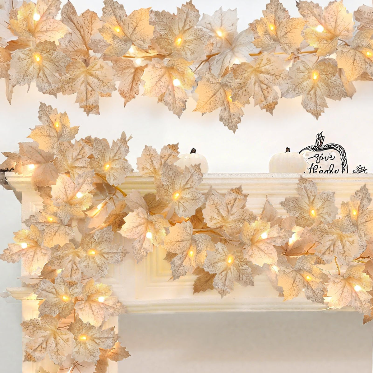 3 Pack Fall Decor - Fall Garland with Lights Fall Decorations for Home, Total 20Ft 60LED Thick Lighted Maples Leafed Autumn Garland Wedding Harvest Fireplace Party Christmas Thanksgiving Decorations