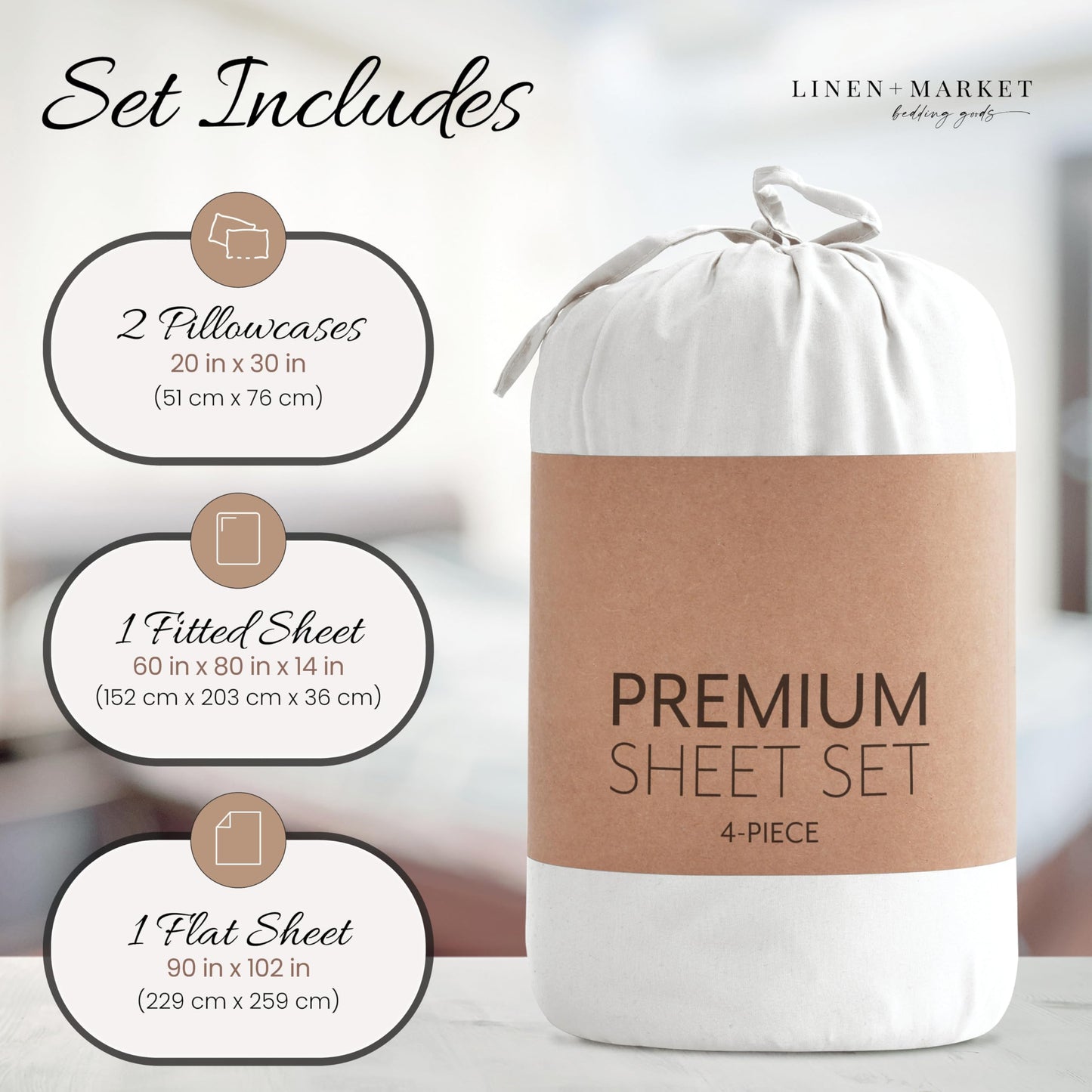 Linen Market Brushed Microfiber Queen Sheet Set 4 Piece – Oeko-TEX Certified Ultra Soft & Wrinkle-Free - 16" Deep Pocket Sheets - Easy Care Queen Size - White