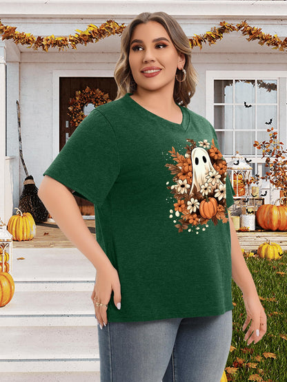 Plus Size T Shirt Women Cute Graphic Tees Short Sleeve Ghost Loose Fit Casual Tops