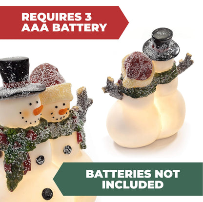 VP Home Christmas Snowman Couple Decor - LED Lighted Figurines, Indoor Glowing Holiday Decorations, Festive Fiber Optic Resin Snowman Light Up