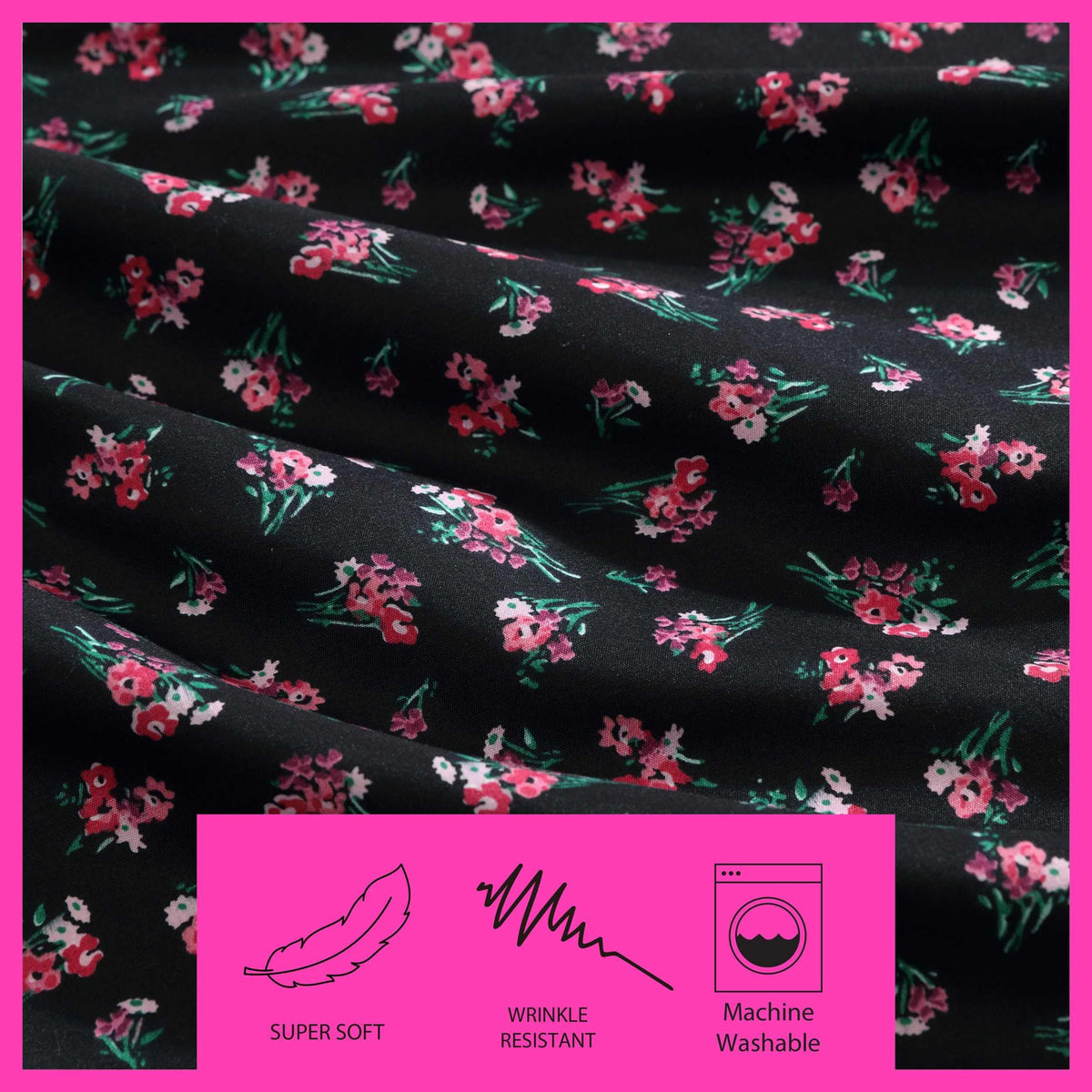 Betsey Johnson - Full Bed Sheets, Soft & Lightweight Bedding, Fade & Wrinkle Resistant (Bouquet Ditsy Black, Full)