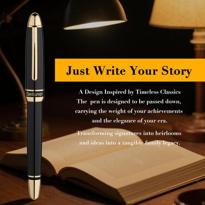 BEILUNER 315 Black Fountain Pen,Stunning Luxury Pens with 24K Gold Accents, Gorgeous 24K Gilded Nib(Fine), Ink Converter,Fancy Pen Gift for Men&Women-Elegant, Office, Graduation, Nice Design