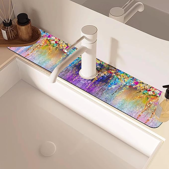Abstract Watercolor Flowers Dish Drying Mat