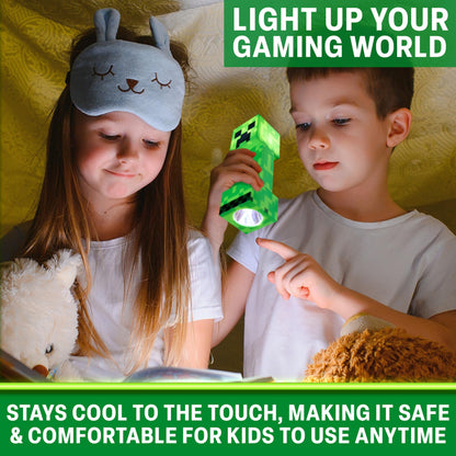 Minecraft Creeper Torch Night Light for Kids, 2-in-1 Flashlight and Lamp with USB and Battery Power, Bedroom Decor, Desk Light, Gamer Gifts for Boys
