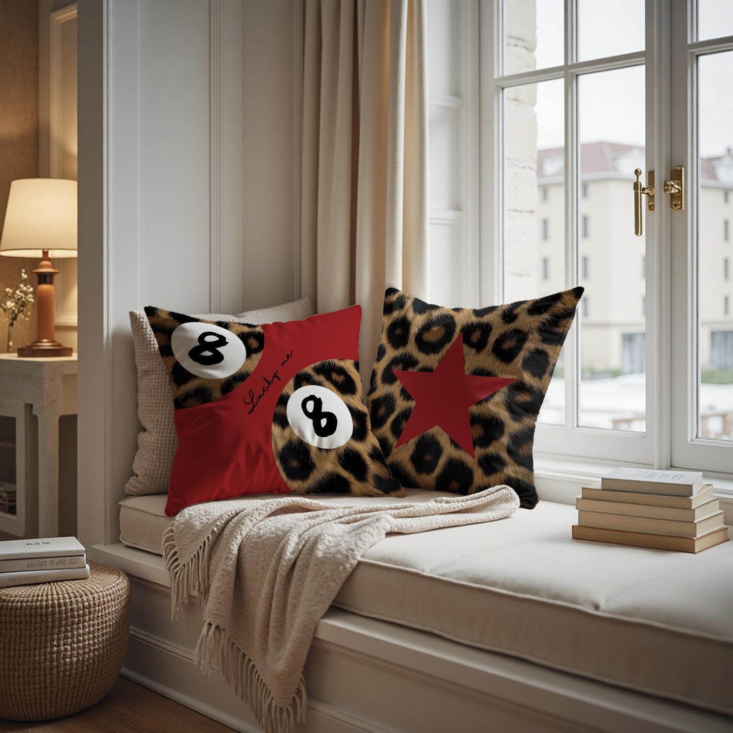 DEQSX Cheetah Leopard Lover Gifts for Women,Preppy Star Lucky 8 Ball Cheetah Leopard Print Room Decor Pillow Cover 18x18 Set of 2,Coquette Preppy Pillow Covers for Girls Room Dorm Apartment Decor（03）