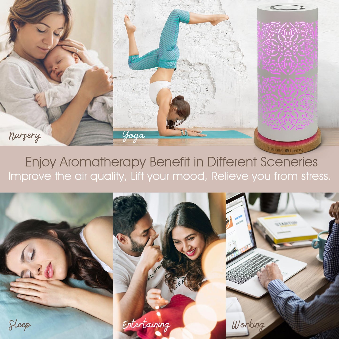 Earnest Living Essential Oil Diffuser White Ceramic Diffuser 100 ml Timers Night Lights and Auto Off Function Home Office Humidifier Aromatherapy Diffusers for Essential Oils