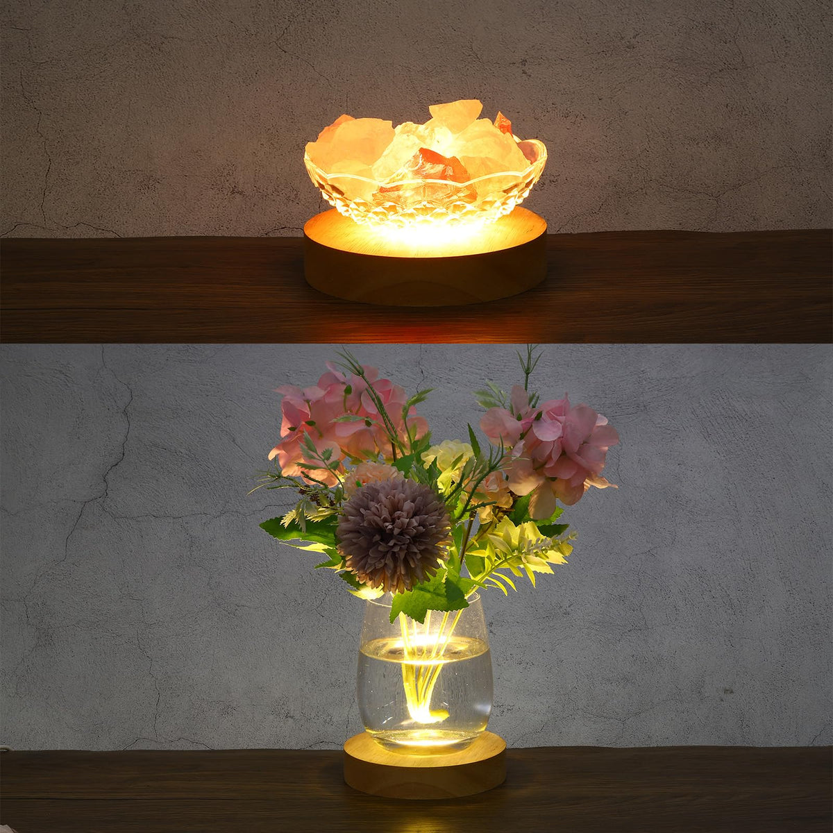 PATIKIL 4 Inch Wooden LED Light Base, 2pcs Wood Light Display Base Stand Lighting with Switch for 3D Crystal Glass Aroma Stone Art, Warm White Light, 5V DC