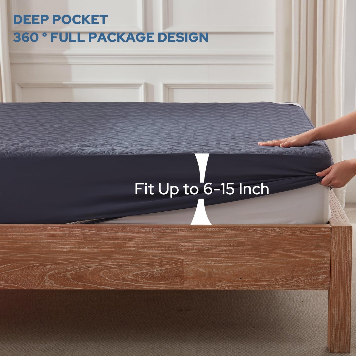 BEDLORE Waterproof Mattress Protector, Full Size Noiseless Mattress Pad with Deep Pocket 6"-15" Depth, Soft Breathable Bed Mattress Cover Washable for Home, Bedroom, Hotel (Navy Blue)