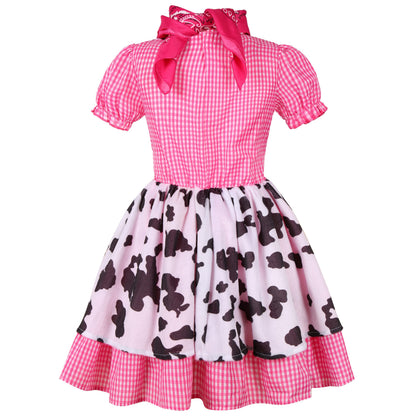 Ekoropshop Cowgirl Costume for girls West Cowgirl Halloween Outfit Dress with Pink Cowboy Hat-S