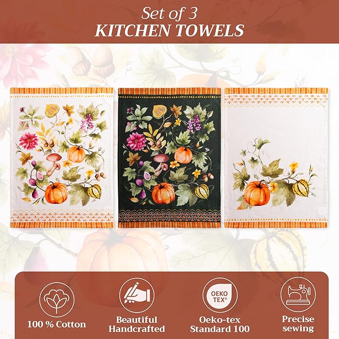 Maison d' Hermine Kitchen Towels Set of 3 100% Cotton 20" x 27.5" Reusable
