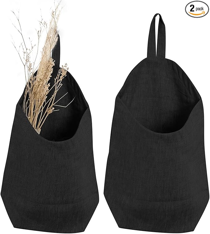 100% Linen Hanging Storage Bags Baskets 2 Pcs, Small Wall Storage Bag