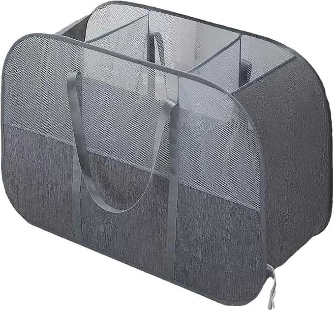 150L Collapsible Laundry Basket, 3-Compartment Foldable Hamper