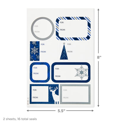 Hallmark Christmas Flat Wrapping Paper Sheets with Gift Tag Seals - Snowflakes, Deer, Tartan Plaid Gift Wrap Paper (12 Sheets, 16 Gift Tag Stickers) for Holiday Parties, Hanukkah, Winter Weddings