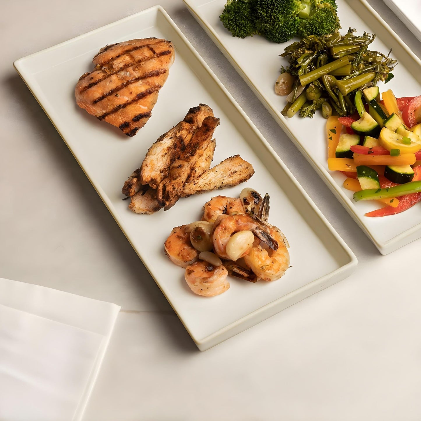 KooK Serving Platters and Trays, Trays for Serving Food, Ceramic 11 Inch Rectangular Serving Trays, Platters for Food at Parties and Entertaining, Microwave, Dishwasher Safe, White, Set of 4