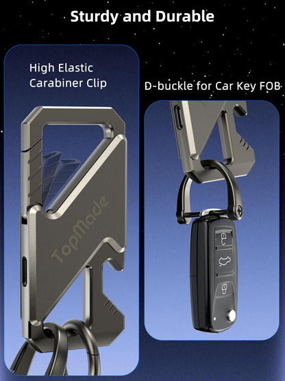 Keychain, Works with Apple Find My, Carabiner Heavy Duty Car Key Chains, Bottle Opener Anti-Lost Keys with Smart Bluetooth GPS Tracker, Rechargeable Smart Key Finder for Luggage, Backpack, Gunmetal
