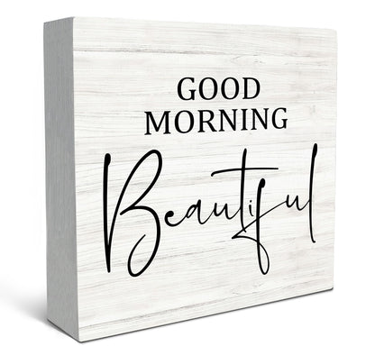 SRADMO Good Morning Beautiful Wood Box Sign Desk Decor,Rustic Wooden Block Box Sign Decoration For Home Bedroom Bathroom Shelf Table Decor