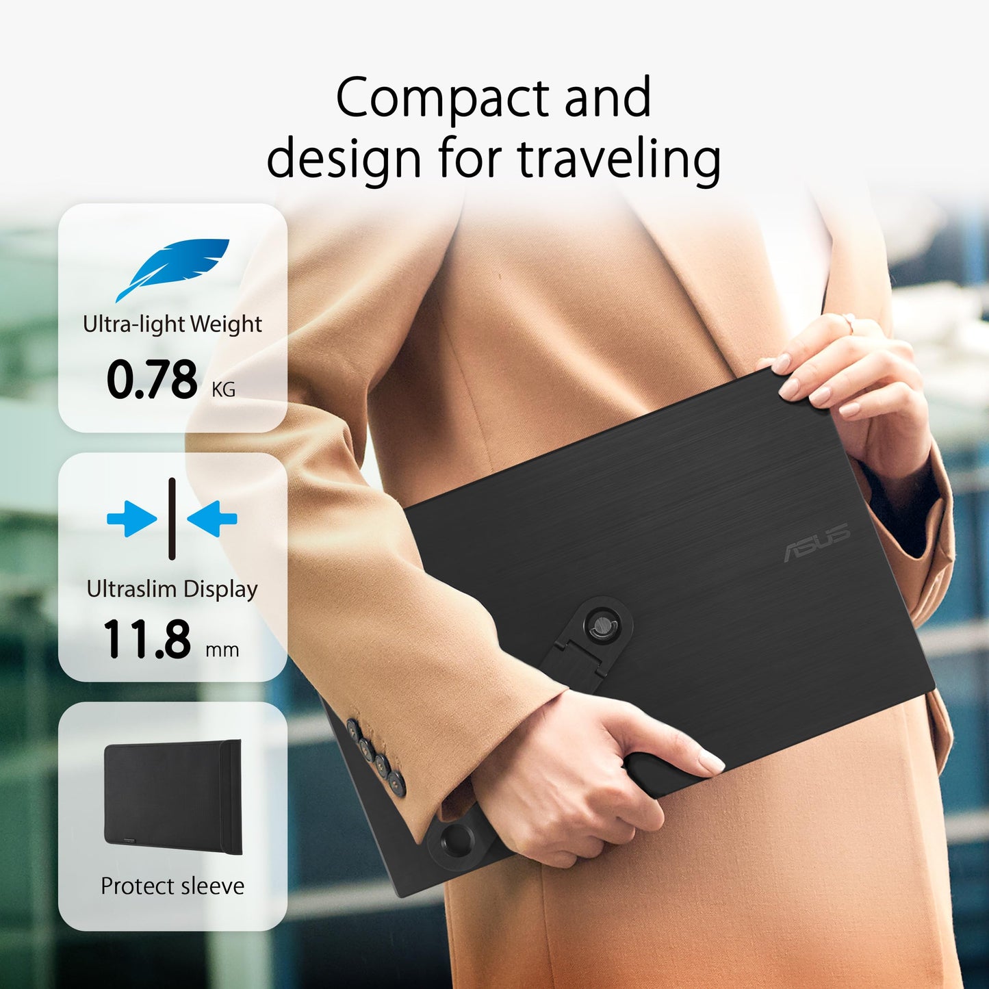 ASUS ZenScreen 16” Portable USB Monitor (MB169CK) - Full HD, IPS, Dual USB-C, Mini-HDMI, Eye Care, Flicker Free, Blue Light Filter, Anti-Glare Surface, 360° Kickstand, 3 yr Warranty