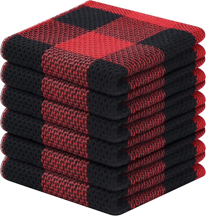 Homaxy 100% Cotton Waffle Weave Check Plaid Dish Cloths, 12 x 12 Inches