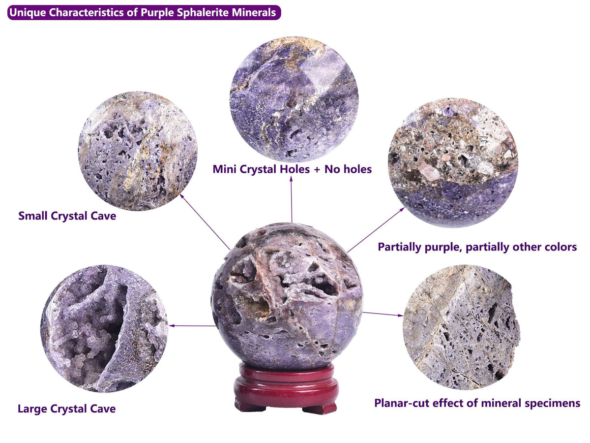 AMOYSTONE Purple Sphalerite Ball 2.4-2.8" Natural Crystal Sphere for Wiccan Rituals, Energy Channeling