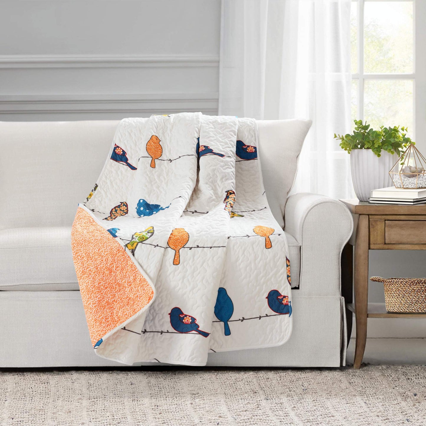 Lush Decor Rowley Birds Reversible Throw Blanket, 50" W x 60" L, Multi - Throw Blankets for Bed - Couch Blanket - Farmhouse Throw Blanket for Couch