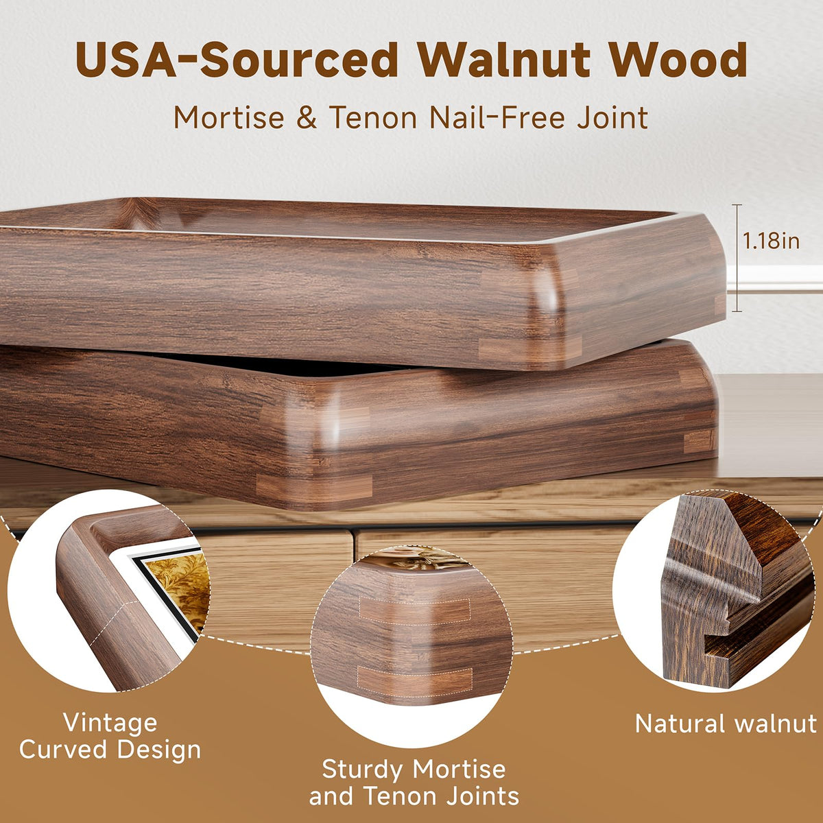 WILTYAPF 2 Pack 4x6 Premium Natural Walnut Wood Picture Frame, Handcrafted with Solid Wood Back & HD Tempered Glass, Rich Wood Grain, Matted for 3x5 Photos, Wall Mount or Tabletop Display