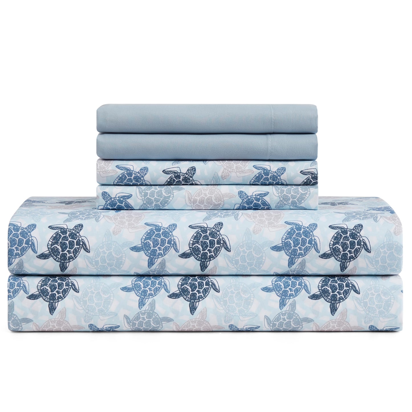 Caribbean Joe 6-Piece Sheet Set with Cooling Pillowcases, 12-inch Deep Pockets, Tropical Beach Coastal Design, Queen, Fanta Sea Blue