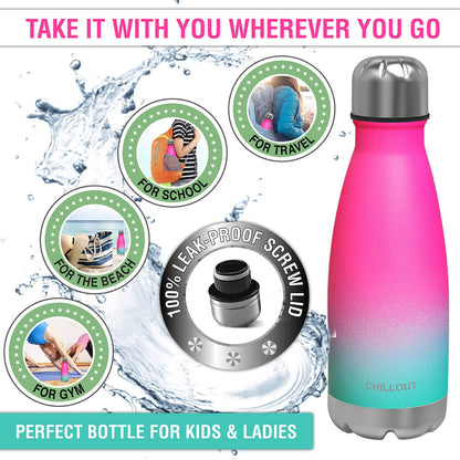 CHILLOUT LIFE Stainless Steel Water Bottle for Kids School: 12 oz Double Wall Insulated Cola Bottle Shape for Cold and Warm Drinks, BPA Free Metal Sports Bottle for Boys, Girls & Women