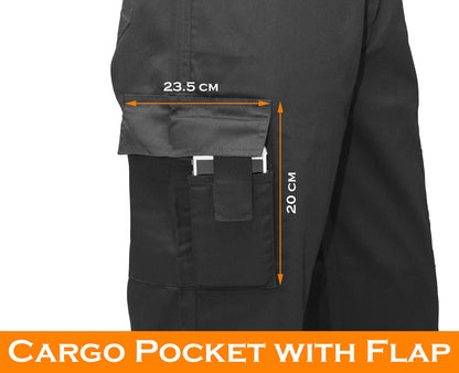 FNT Workwear Black Multi Pockets Men Cargo Combat Work Trousers Work Pants with Button & Zip Fly (32W / 29L, Black)