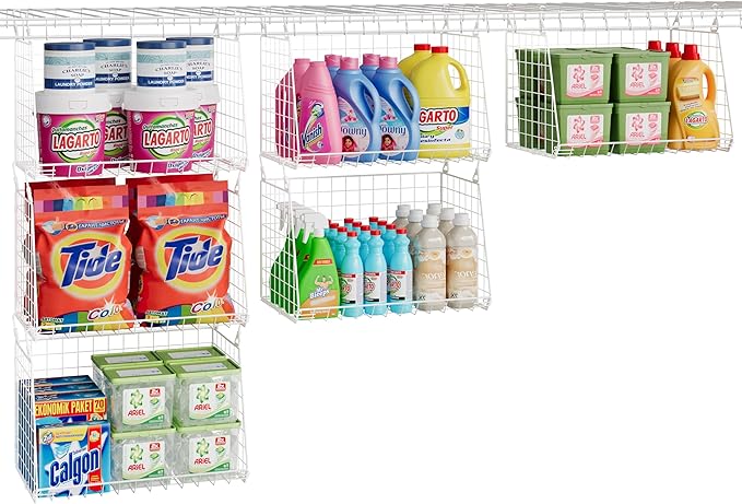 3-Pack Large Hanging Laundry Basket: Wire shelves
