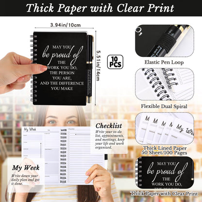 Tellingyou 20 Pcs/ 10 Set Employee Appreciation Gifts 2026-2027 Weekly Planners Journals A6 to Do List Bulk Notepads and Pens Thank You Gifts for Coworkers Teacher Staff (Black)