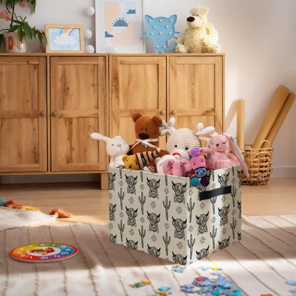 ATBWGT Western Highland Cow Storage Bins Box, Toybox for Boys Girls, Retro Western Cactus Cow Foldable Storage Baskets Organizer for Bedroom Bathroom Kids Room Dorm Clothes Toys Books