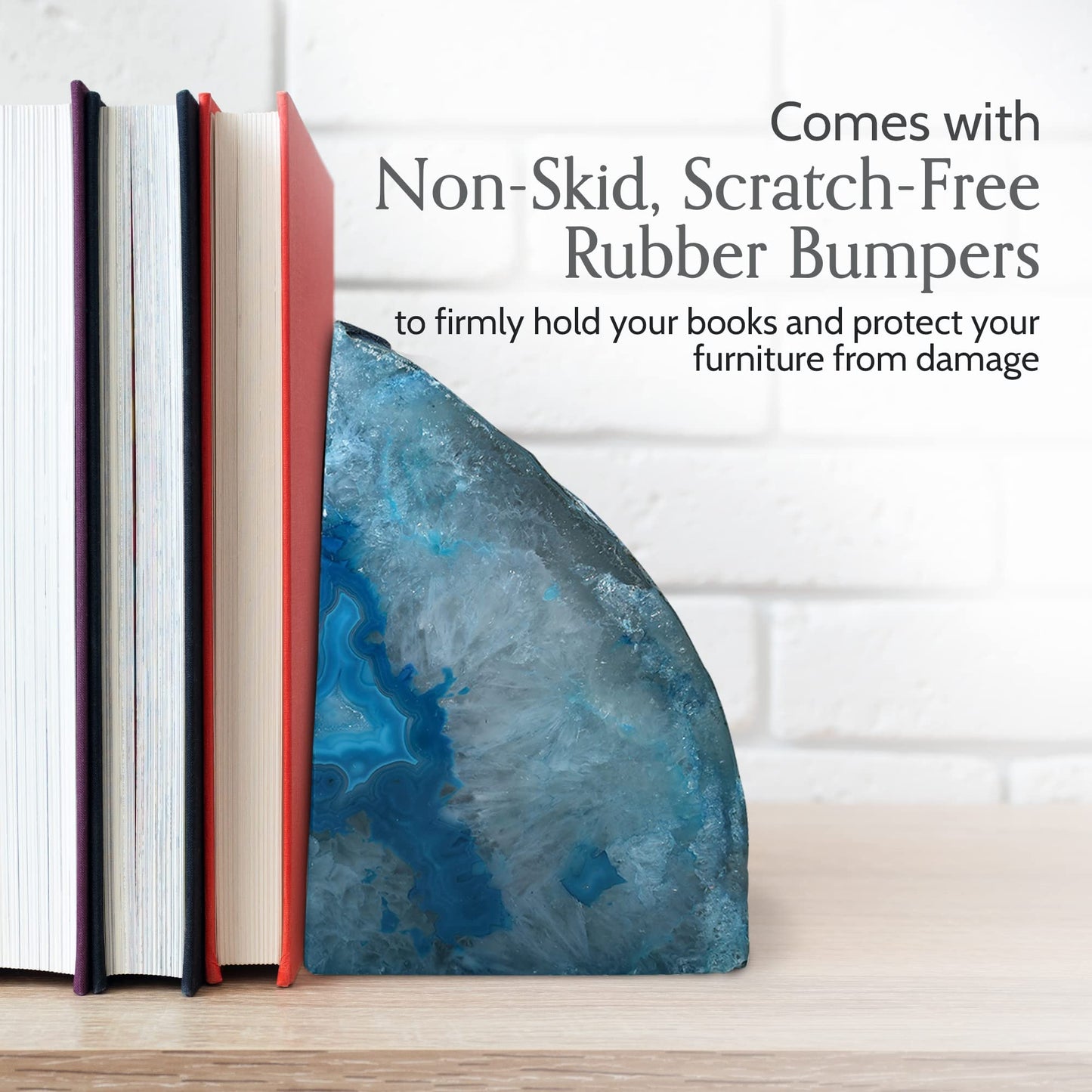 Nature's Decorations Teal Agate Stone Bookends - A-Quality Small Heavy Duty Geode, Turquoise & Aqua Room Decor Accents, Unique Crystal Gift, 1 Pair (2-3 lbs)