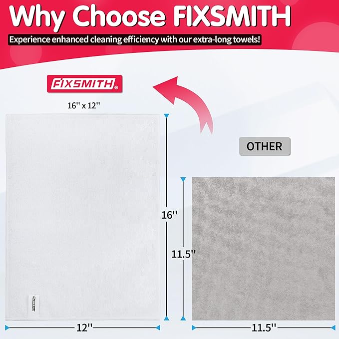FIXSMITH White Microfiber Cleaning Cloth -Pack of 8, Highly Absorbent Cleaning