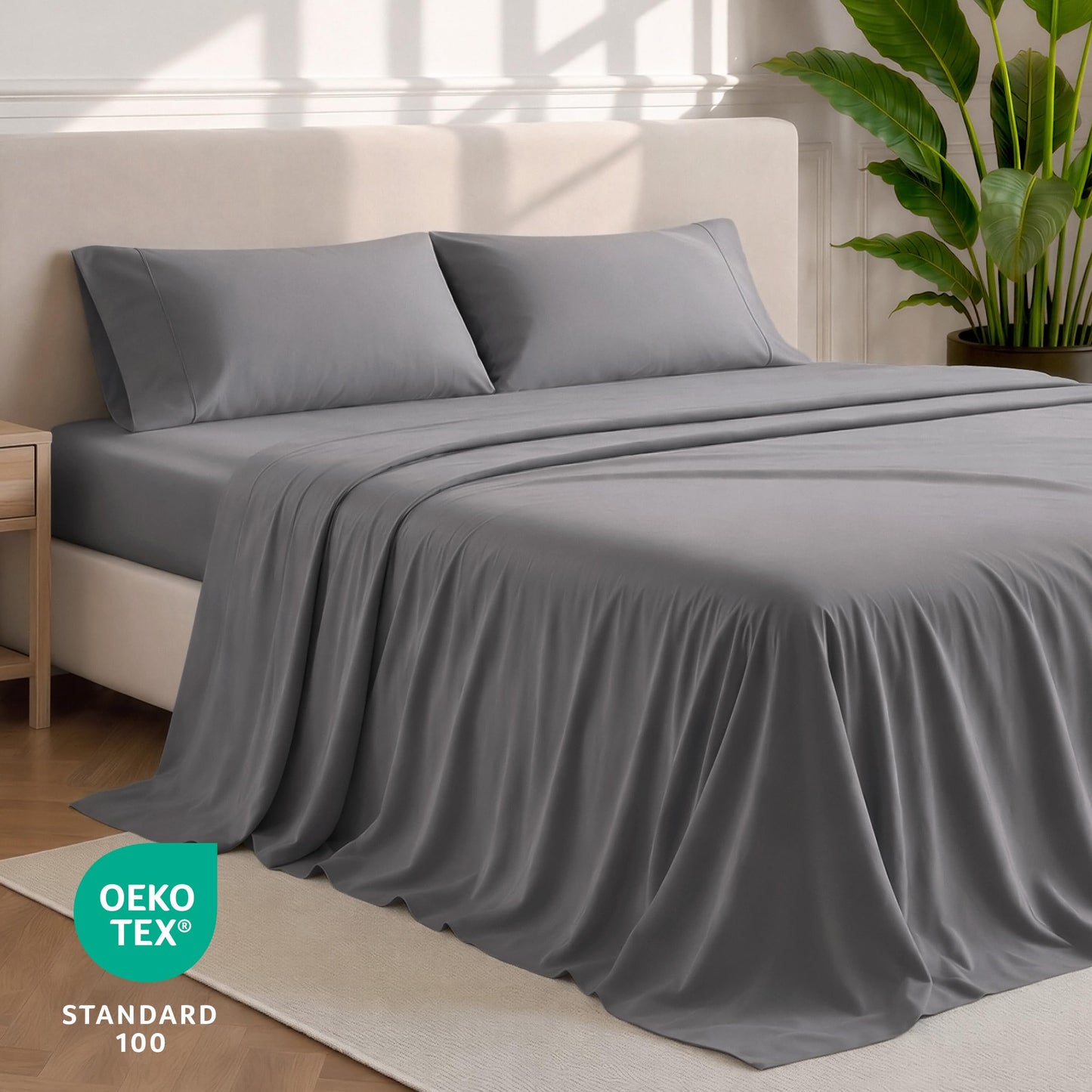 Bare Home Queen Sheet Set - 1800 Ultra-Soft Microfiber Queen Bed Sheets - Double Brushed - Deep Pockets - Easy Fit - 4 Piece Set - Bedding Sheets & Pillowcases (Queen, Grey)