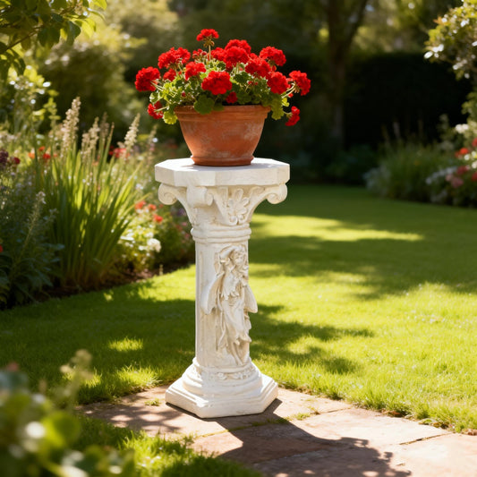 GRASOLAR Vintage Weathered 21.3’’H Winged Angel Roman Column Statue Oxidized Magnesium Pedestal Base for Home Garden Yard Patio Decor Event Displays, White