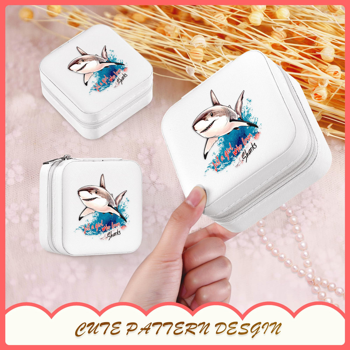 BJDAMAI Shark Jewelry Box, Gifts For Teens Girls Age 8-12, Shark Lovers Stuff Items Accessories Things Merchandise Decor Merch, Travel Ring Earrings Necklace Organizer Holder!