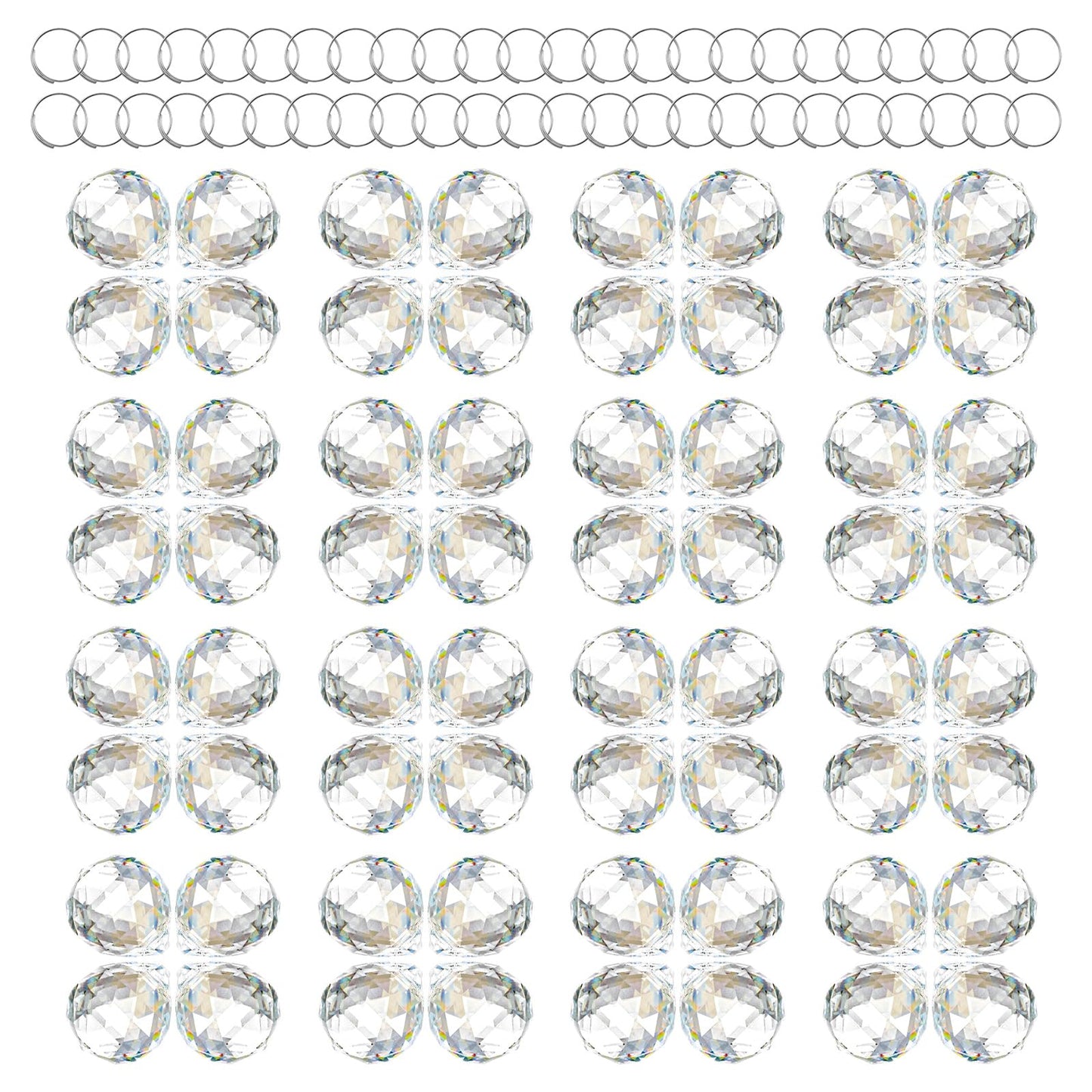 Afcabakila 48 Pcs Clear Crystal Ball Prism 20mm Chandeliers Prism Sun Shine Catcher Christmas Crystal Ornaments Rainbow Pendants Maker, Crystals Ball for Window Hanging, Garden Decor, and Gift Making